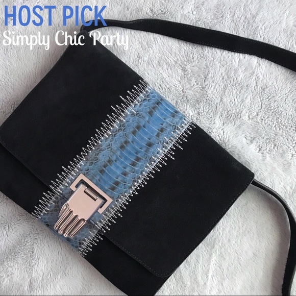 Opening Ceremony Handbags - Opening Ceremony Nokki Clutch Black Suede Snake
